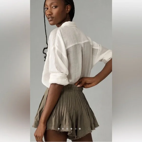 NWOT Moss Green Anthropologie Pleated Linen skirt shorts 12 - Picture 5 of 13